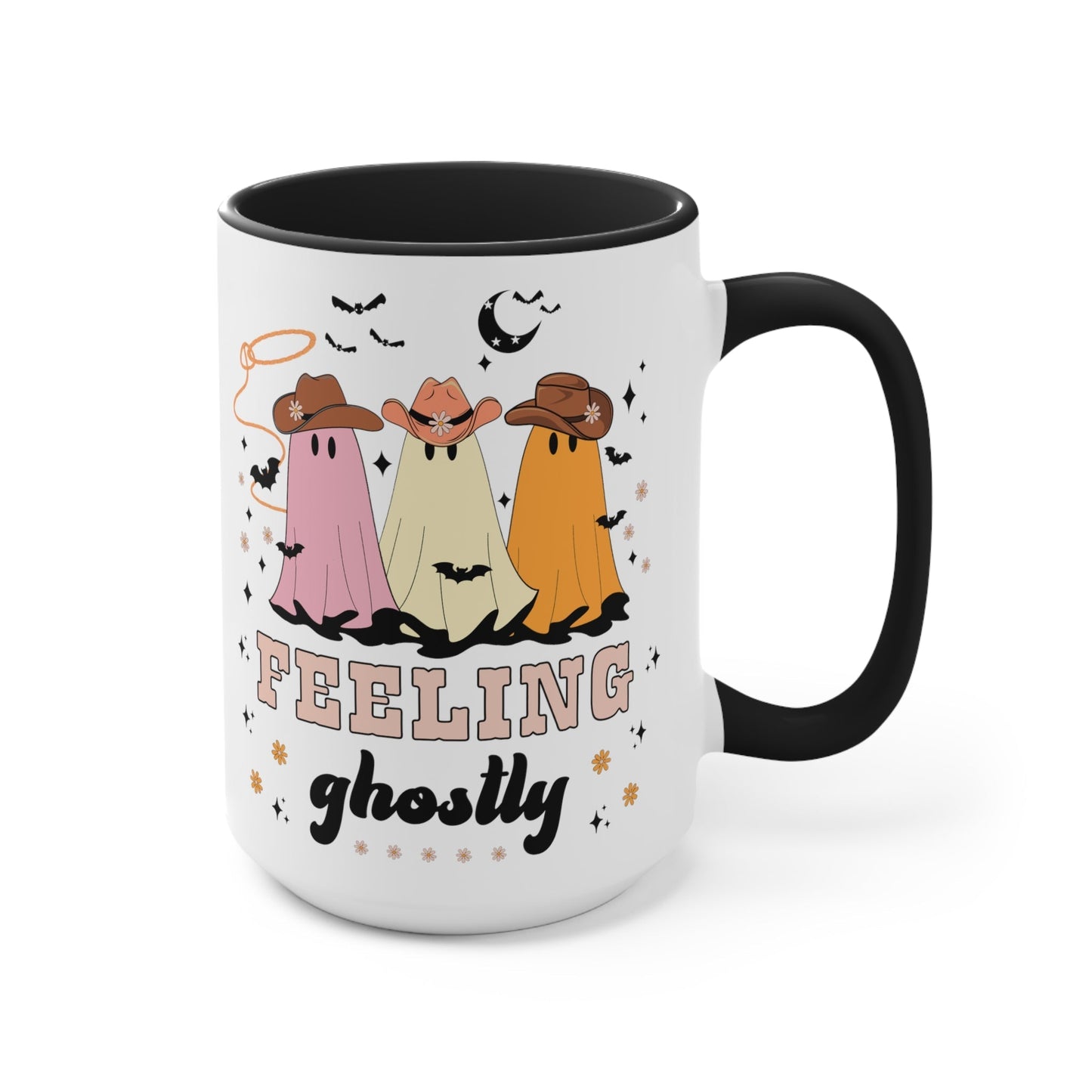 Western Halloween Coffee Mug with Groovy Ghosts: 15 Oz Coffee Mug for Fall