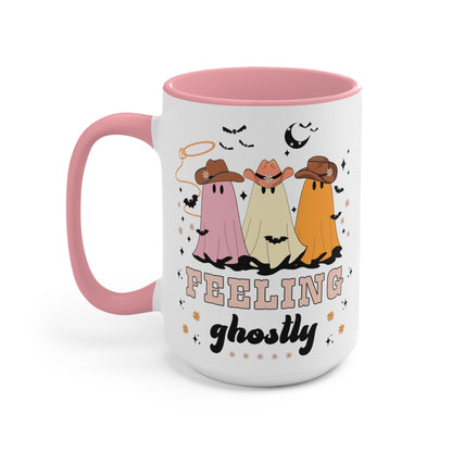Western Halloween Coffee Mug with Groovy Ghosts: 15 Oz Coffee Mug for Fall