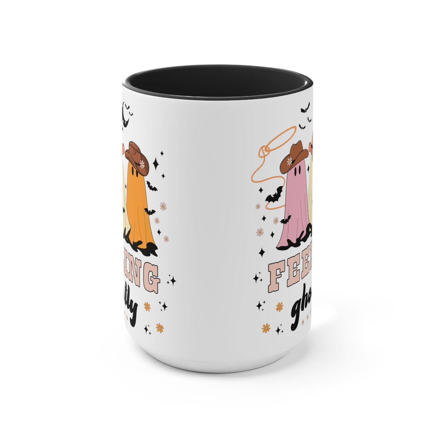 Western Halloween Coffee Mug with Groovy Ghosts: 15 Oz Coffee Mug for Fall