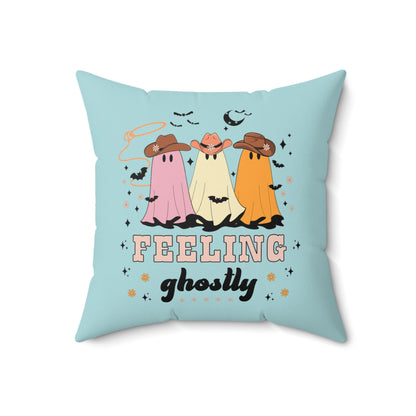 Western Halloween Pillow with Groovy Ghost Cowboy and Cow Print: Feeling Ghostly